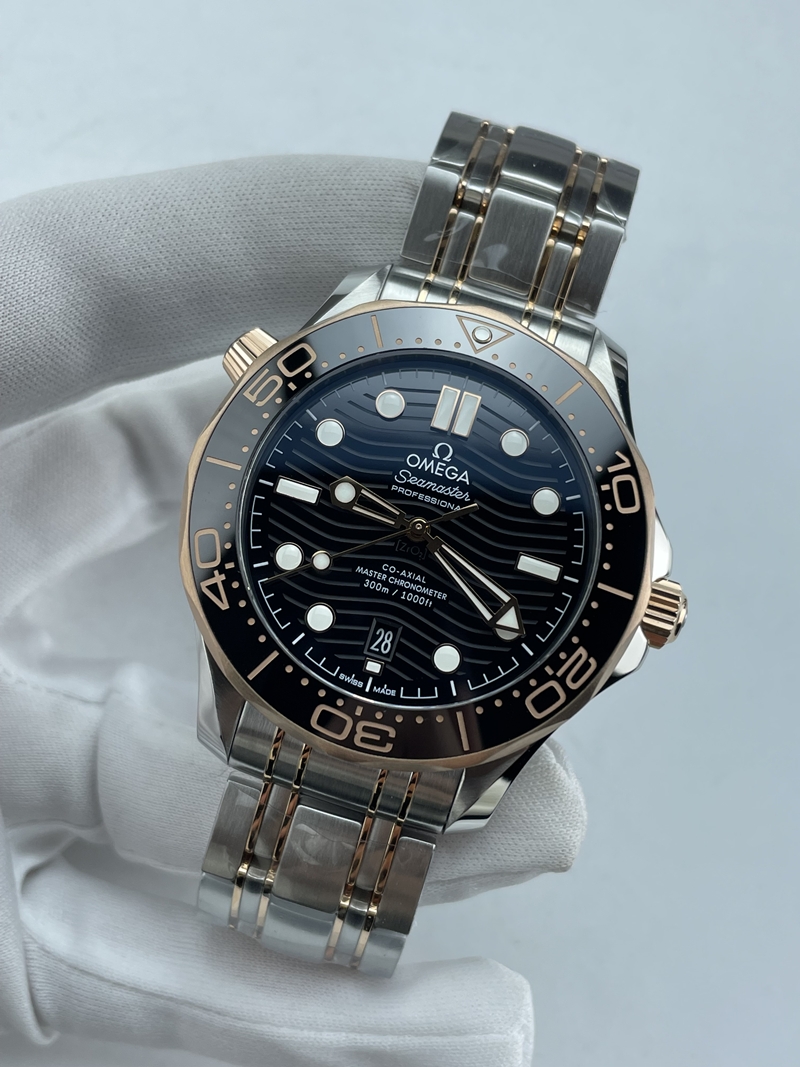 (준비완료/특급배송)NO.3642/VS공장 오메가Seamaster Diver 300M SS/RG VSF 1:1 Best Edition Black Ceramic Black Dial on SS/RG Bracelet VS8800 Super Clone V4